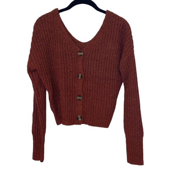 Burgundy Knit Cropped Cardigan NWT Sincerely Jules Revolve Academia - Picture 1 of 4